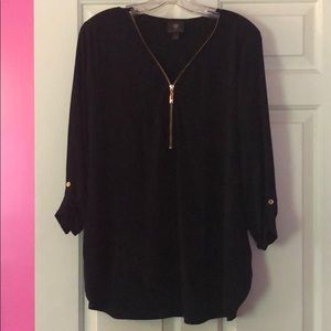 JM Quarter Zip Black Tunic Long-Sleeve